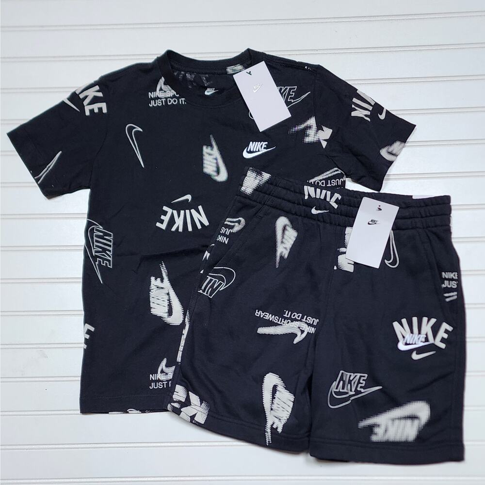 Nike Boys Sportswear Club Energy Logo T-Shirt & French Terry Shorts Set M Black
